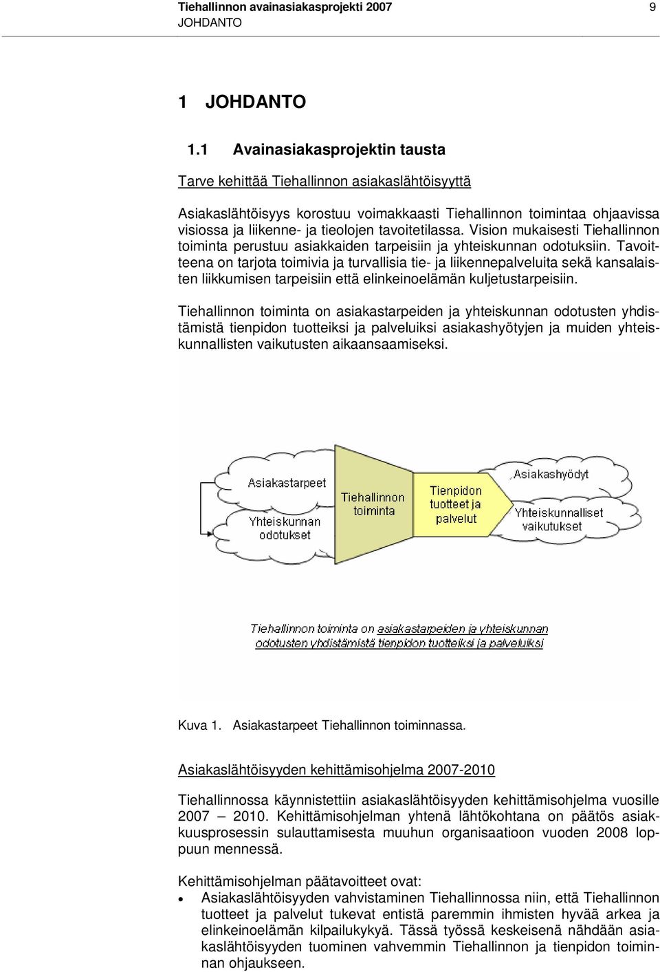 tavoitetilassa. Vision mukaisesti Tiehallinnon toiminta perustuu asiakkaiden tarpeisiin ja yhteiskunnan odotuksiin.