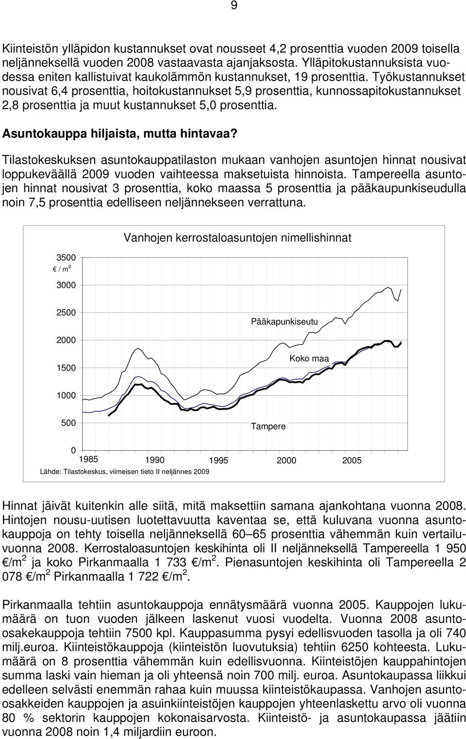 Työkustannukset nousivat 6,4 prosenttia, hoitokustannukset 5,9 prosenttia, kunnossapitokustannukset 2,8 prosenttia ja muut kustannukset 5, prosenttia. Asuntokauppa hiljaista, mutta hintavaa?