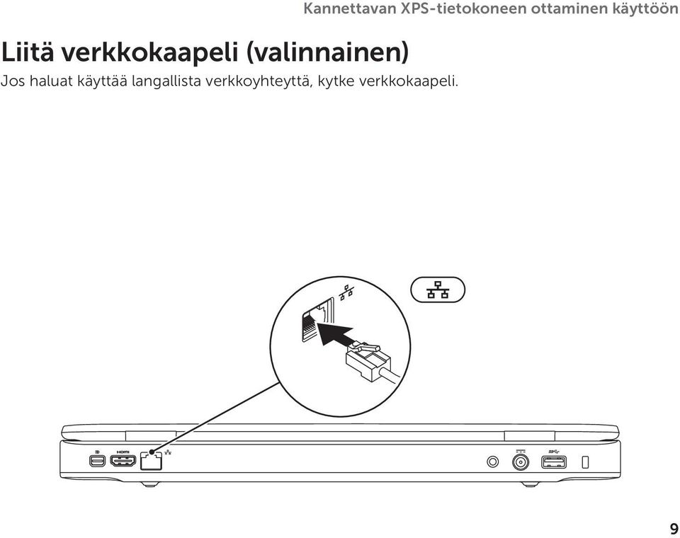 verkkoyhteyttä, kytke verkkokaapeli.