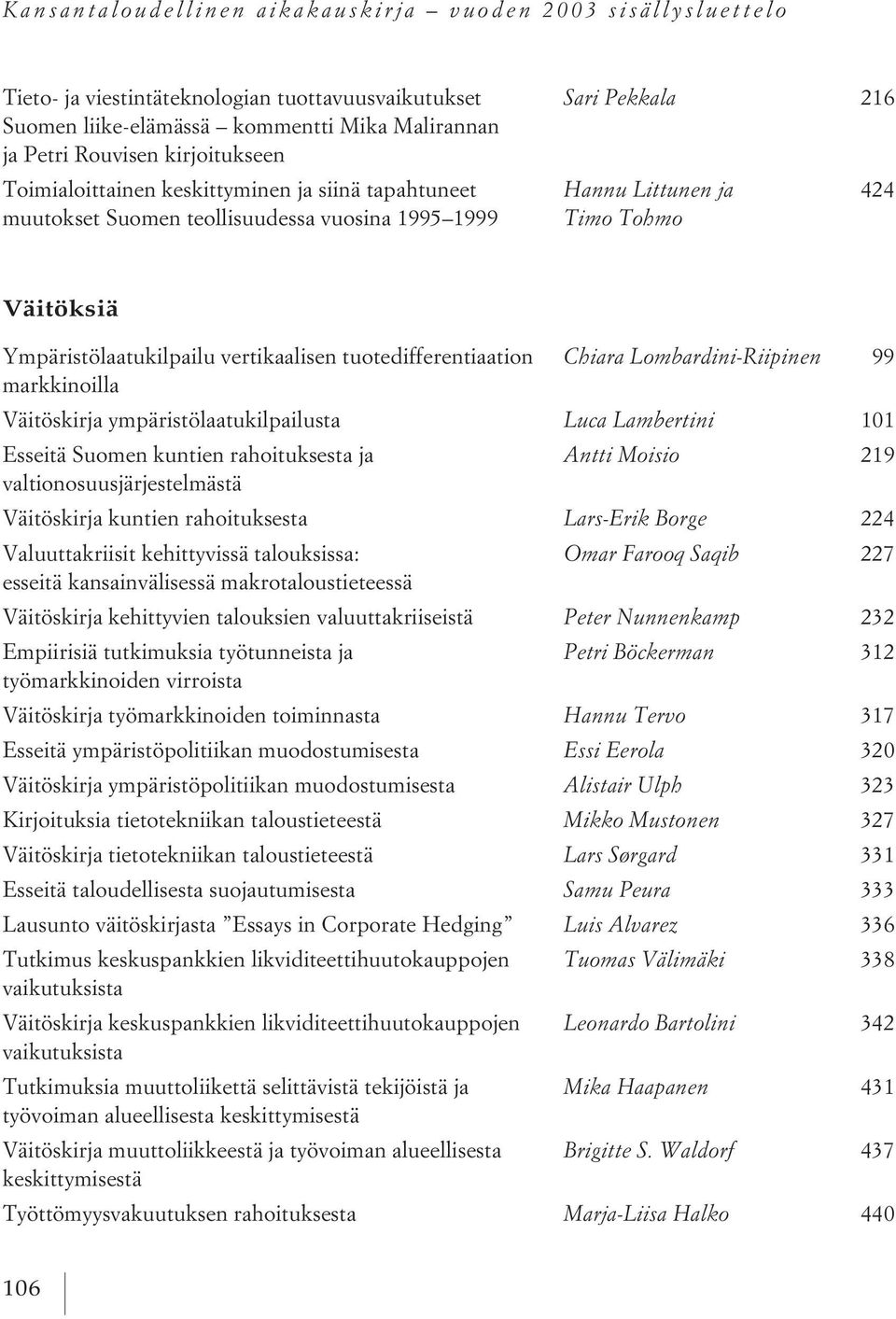 markkinoilla Väitöskirja ympäristölaatukilpailusta Luca Lambertini 101 Esseitä Suomen kuntien rahoituksesta ja Antti Moisio 219 valtionosuusjärjestelmästä Väitöskirja kuntien rahoituksesta Lars-Erik