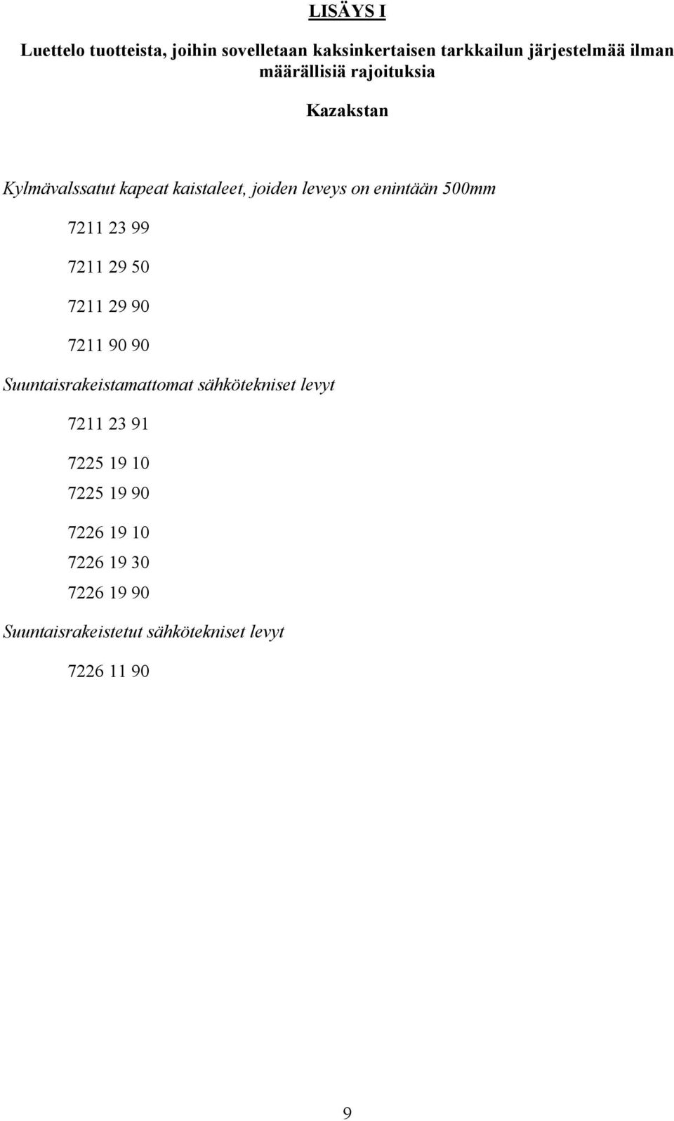 7211 23 99 7211 29 50 7211 29 90 7211 90 90 Suuntaisrakeistamattomat sähkötekniset levyt 7211 23 91