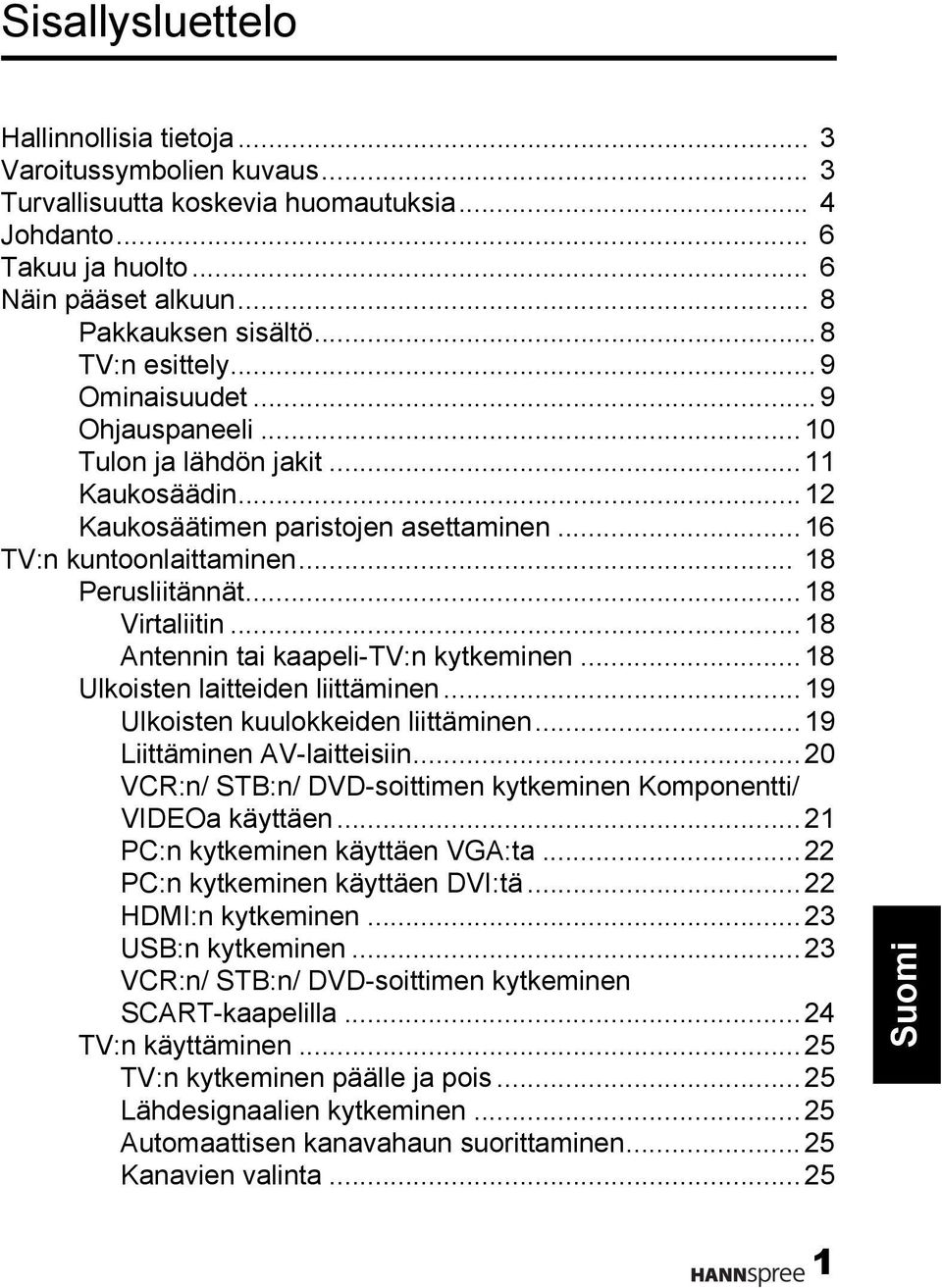 ..18 Virtaliitin...18 Antennin tai kaapeli-tv:n kytkeminen...18 Ulkoisten laitteiden liittäminen...19 Ulkoisten kuulokkeiden liittäminen...19 Liittäminen AV-laitteisiin.