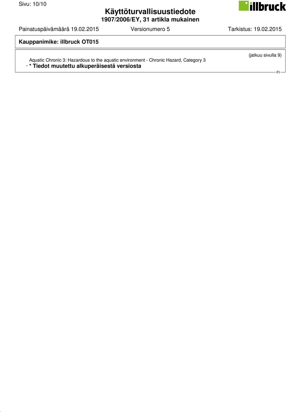 Chronic Hazard, Category 3 * Tiedot