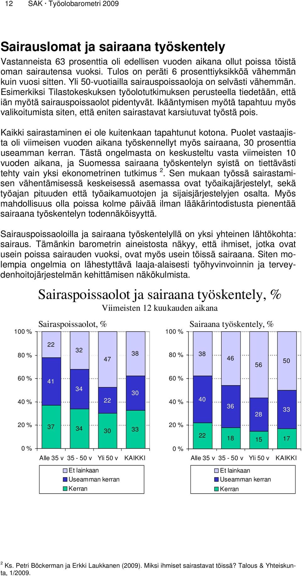 Esimerkiksi Tilastokeskuksen työolotutkimuksen perusteella tiedetään, että iän myötä sairauspoissaolot pidentyvät.