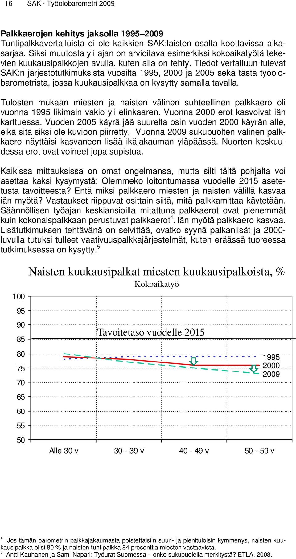 Tiedot vertailuun tulevat SAK:n järjestötutkimuksista vuosilta 1995, 2000 ja 2005 sekä tästä työolobarometrista, jossa kuukausipalkkaa on kysytty samalla tavalla.