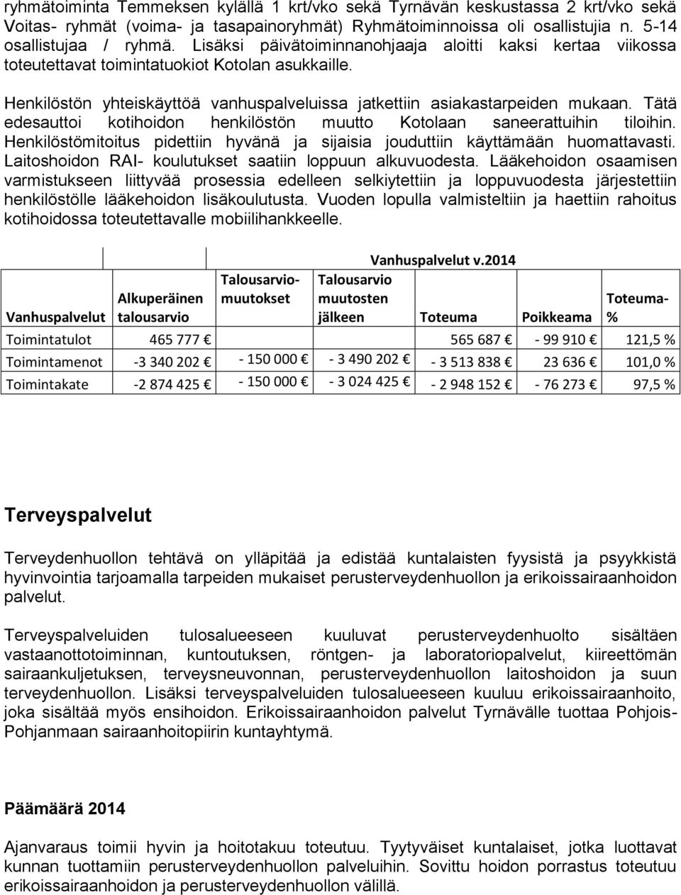 Tätä edesauttoi kotihoidon henkilöstön muutto Kotolaan saneerattuihin tiloihin. Henkilöstömitoitus pidettiin hyvänä ja sijaisia jouduttiin käyttämään huomattavasti.