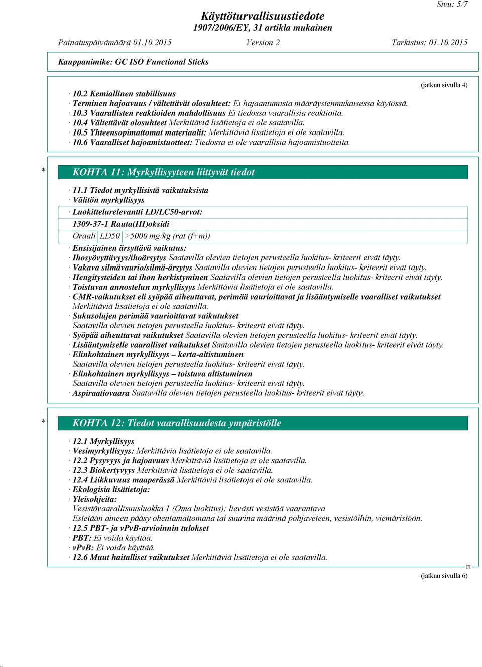 (jatkuu sivulla 4) * KOHTA 11: Myrkyllisyyteen liittyvät tiedot 11.