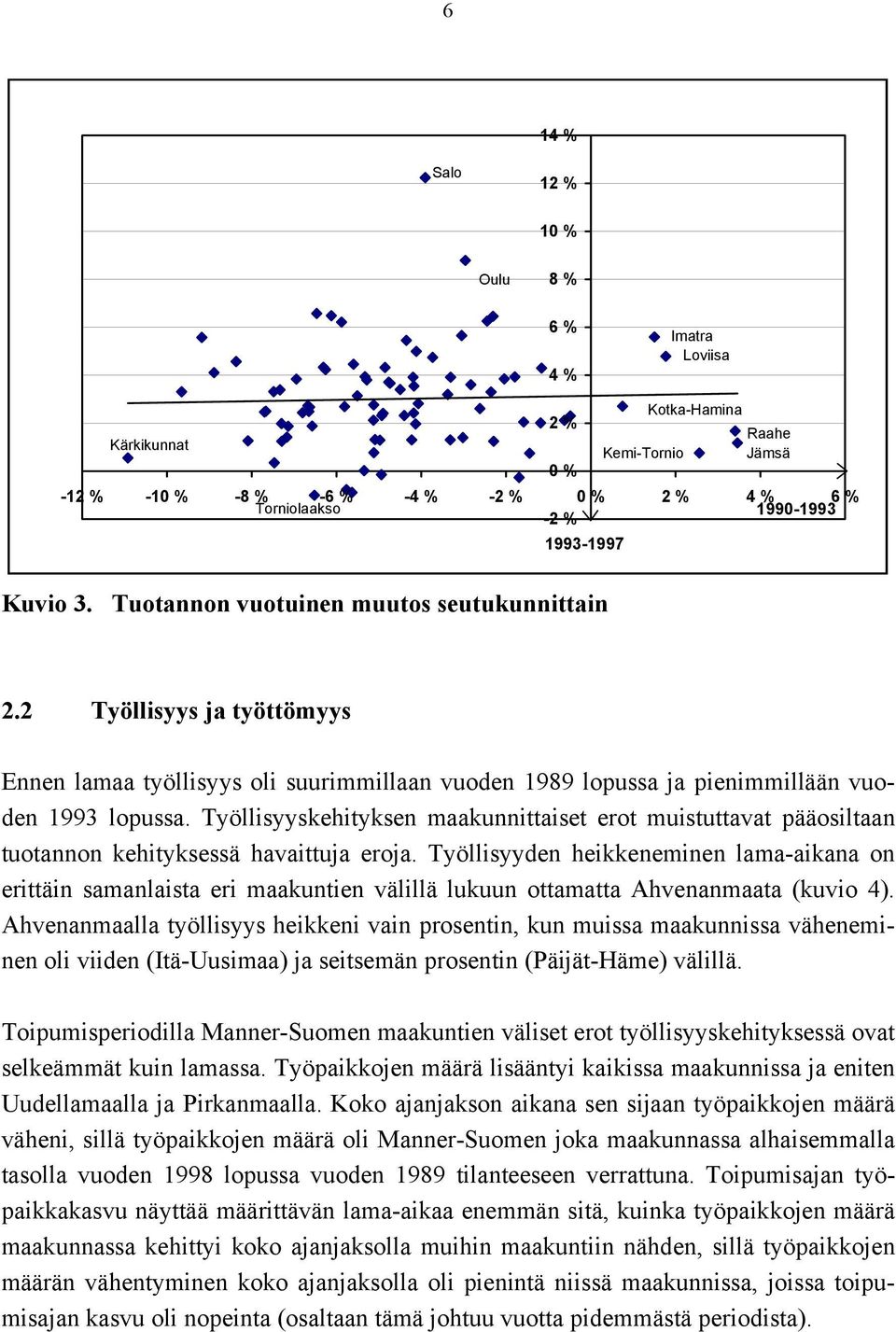 Työllisyyskehityksen maakunnittaiset erot muistuttavat pääosiltaan tuotannon kehityksessä havaittuja eroja.