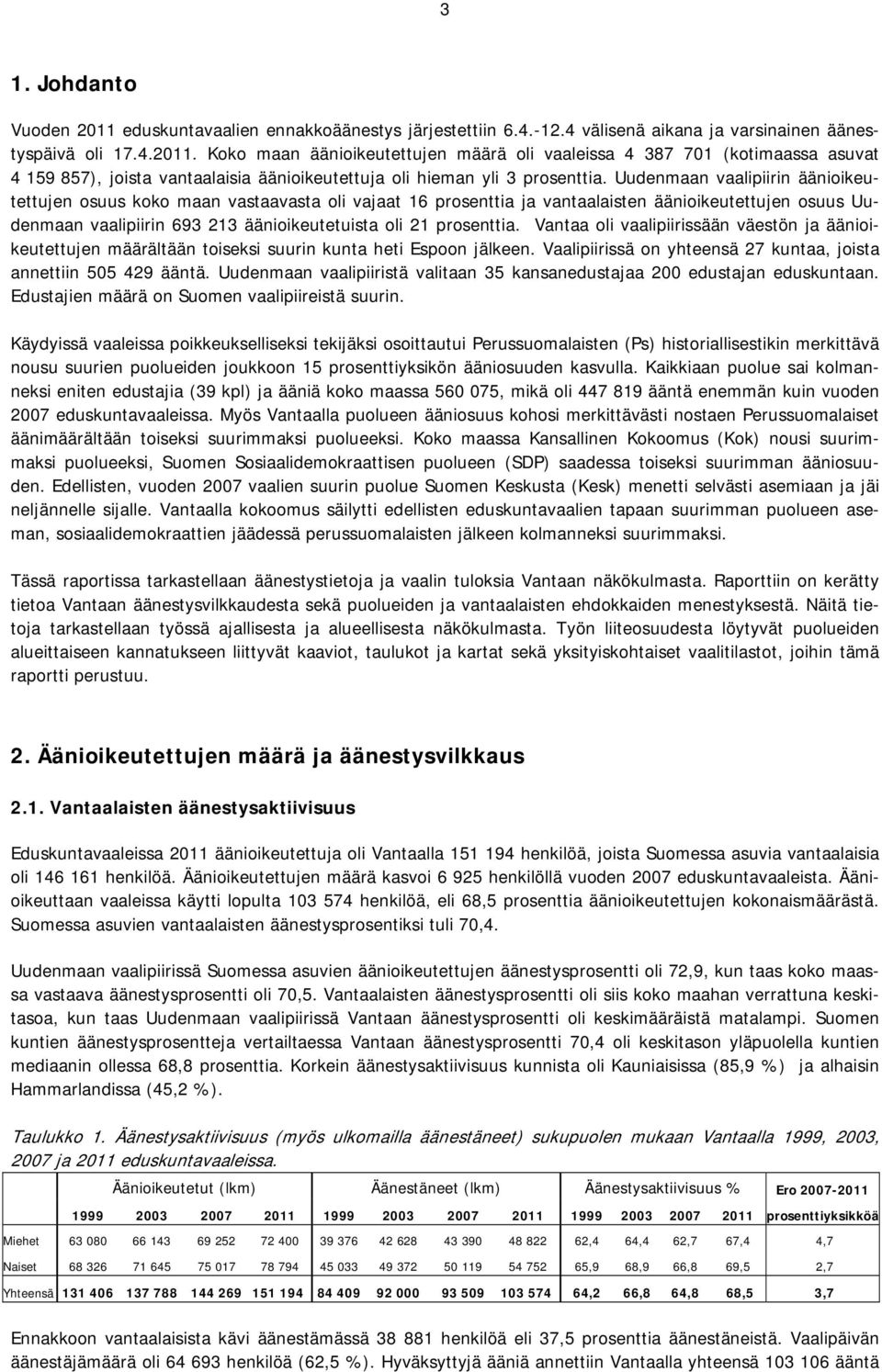 Vantaa oli vaalipiirissään väestön ja äänioikeutettujen määrältään toiseksi suurin kunta heti Espoon jälkeen. Vaalipiirissä on yhteensä 27 kuntaa, joista annettiin 505 429 ääntä.