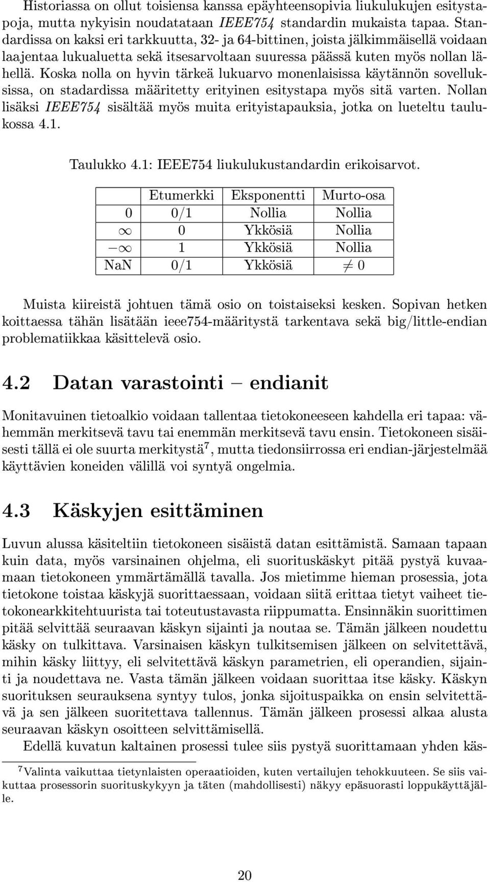 Koska nolla on hyvin tärkeä lukuarvo monenlaisissa käytännön sovelluksissa, on stadardissa määritetty erityinen esitystapa myös sitä varten.