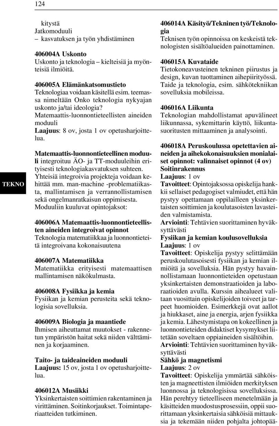 Matemaattis-luonnontieteellinen moduuli integroituu ÄO- ja TT-moduuleihin erityisesti teknologiakasvatuksen suhteen. Yhteisiä integroivia projekteja voidaan kehittää mm.