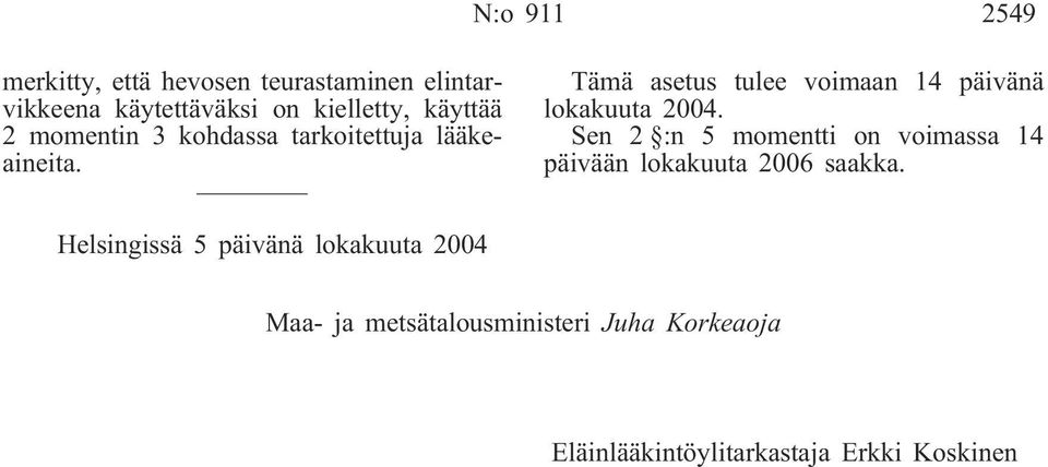 Tämä asetus tulee voimaan 14 päivänä lokakuuta 2004.