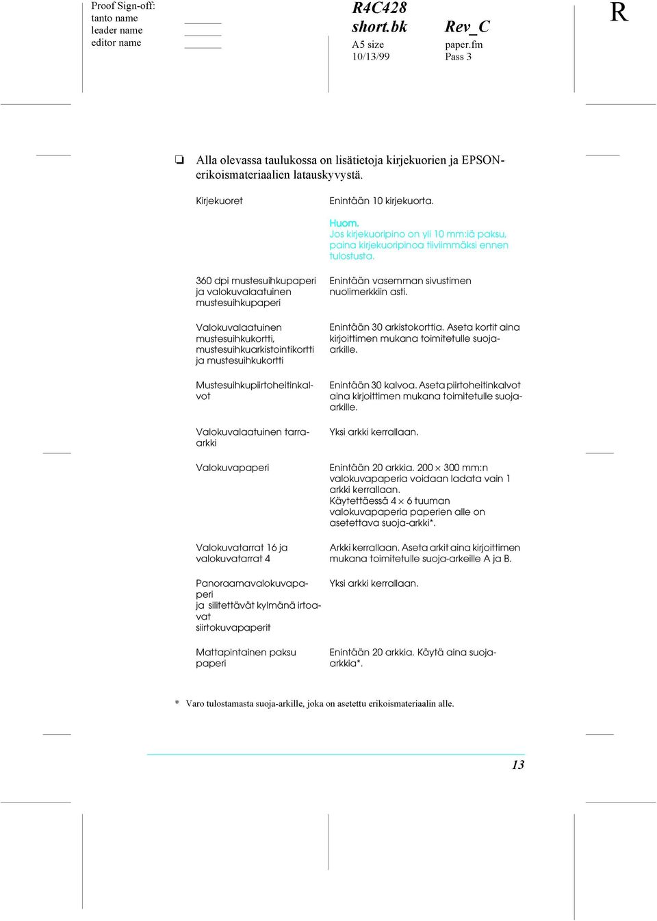 Aseta kortit aina kirjoittimen mukana toimitetulle suojaarkille.