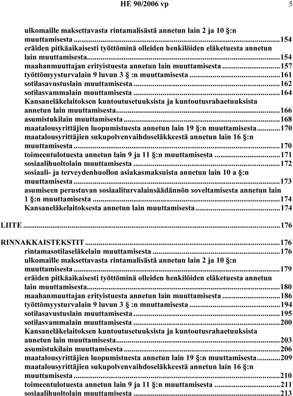 ..164 Kansaneläkelaitoksen kuntoutusetuuksista ja kuntoutusrahaetuuksista annetun lain muuttamisesta...166 asumistukilain muuttamisesta.