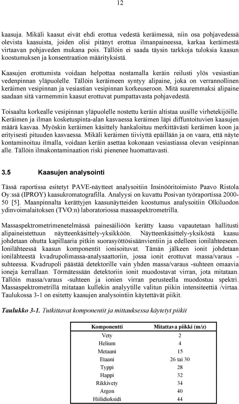 Tällöin ei saada täysin tarkkoja tuloksia kaasun koostumuksen ja konsentraation määrityksistä.