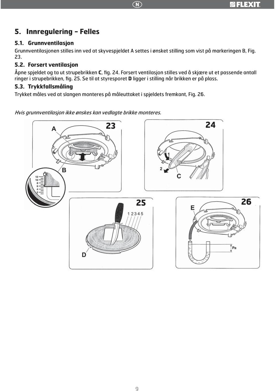 . 5.2. Forsert ventilasjon Åpne spjeldet og ta ut strupebrikken C, fig. 24.