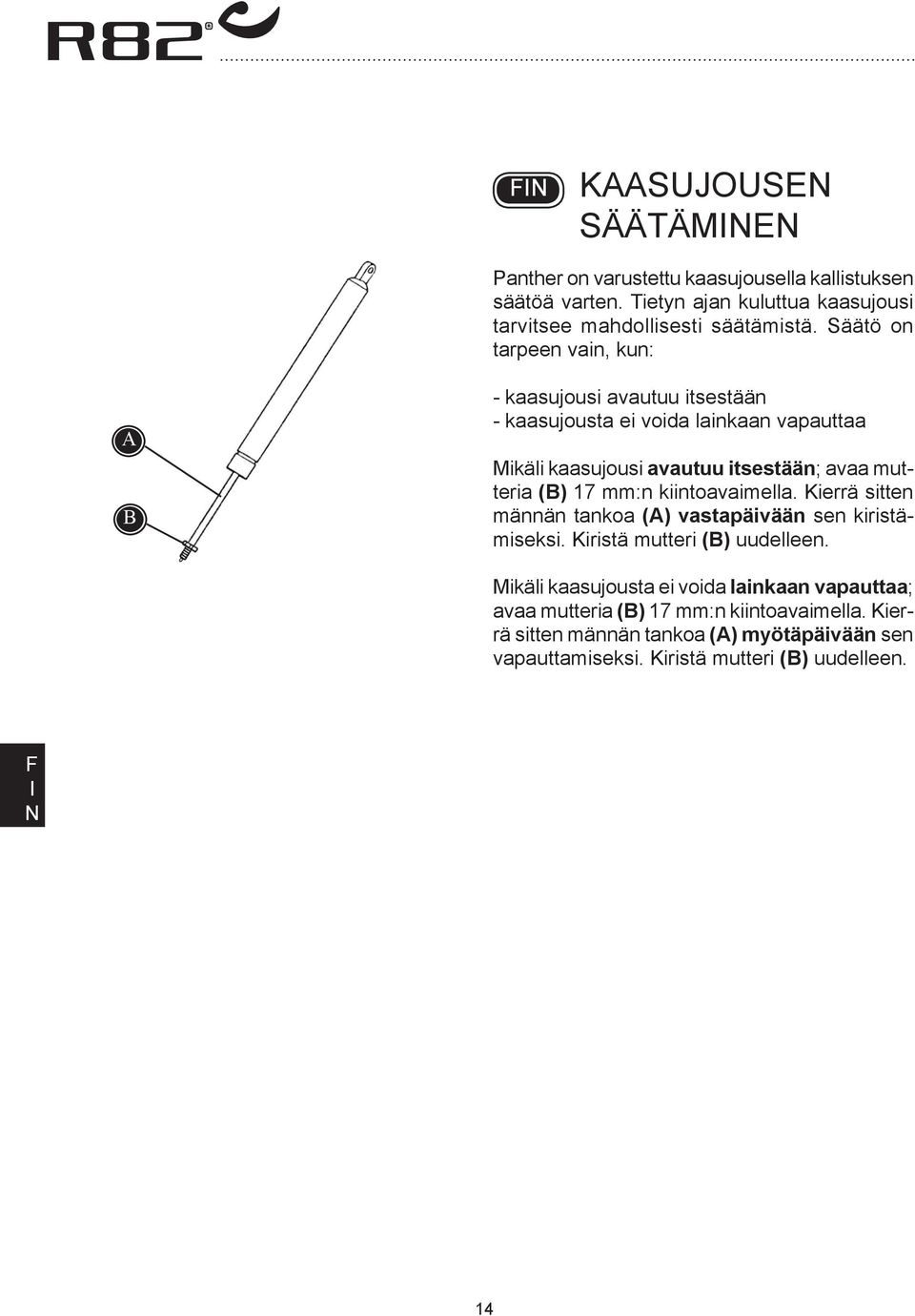 () 17 mm:n kiintoavaimella. Kierrä sitten männän tankoa () vastapäivään sen kiristämiseksi. Kiristä mutteri () uudelleen.