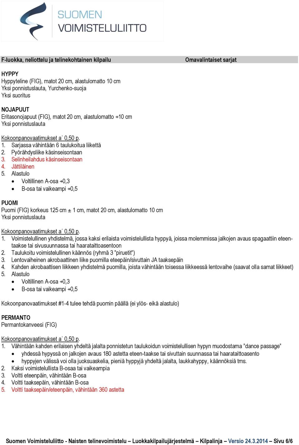 Alastulo Voltillinen A-osa +0,3 B-osa tai vaikeampi +0,5 Kokoonpanovaatimukset a 0,50 p. 1.