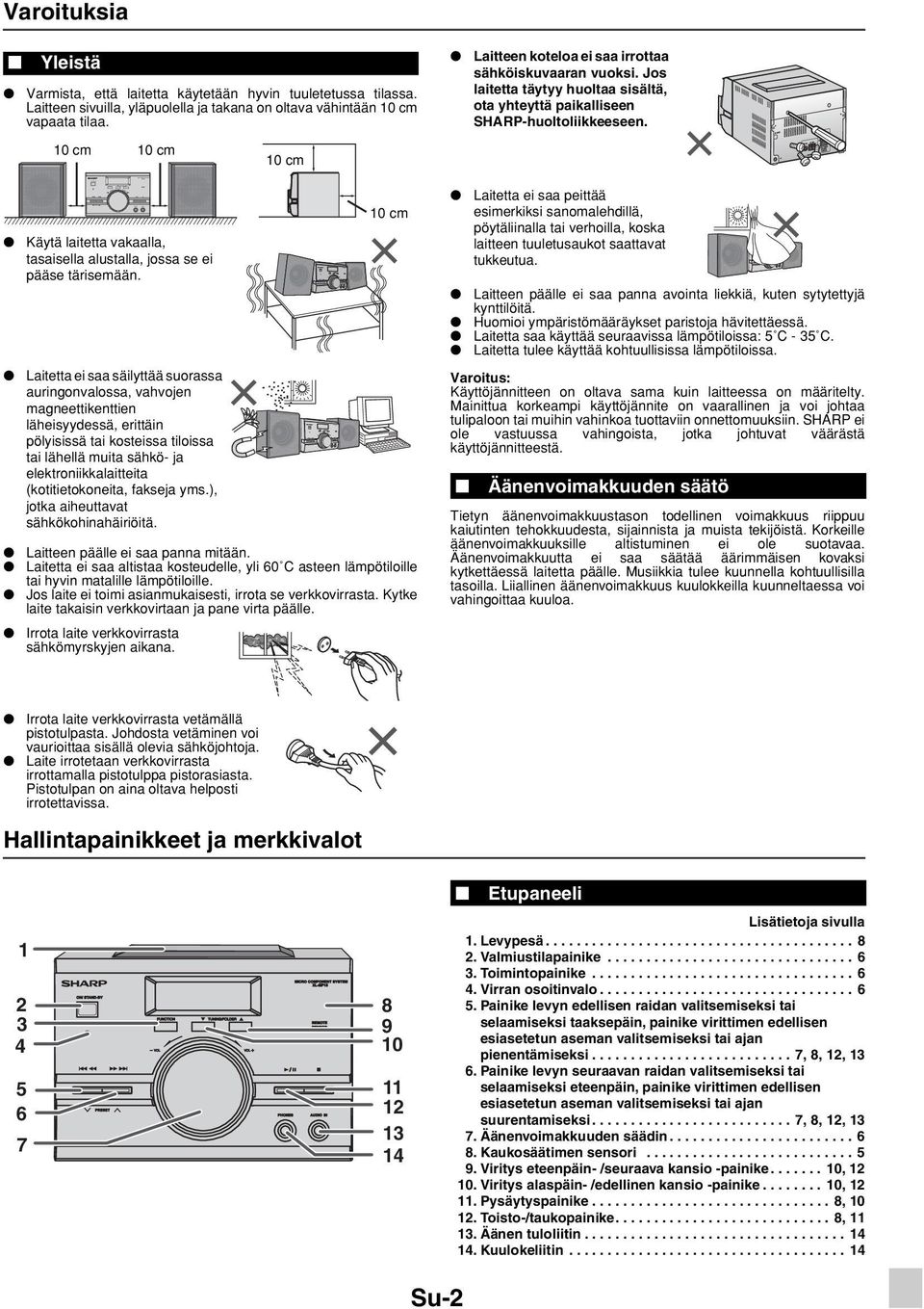 Laitetta ei saa säilyttää suorassa auringonvalossa, vahvojen magneettikenttien läheisyydessä, erittäin pölyisissä tai kosteissa tiloissa tai lähellä muita sähkö- ja elektroniikkalaitteita