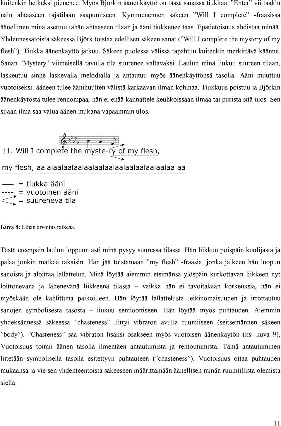 Yhdennessätoista säkeessä Björk toistaa edellisen säkeen sanat ( Will I complete the mystery of my flesh ). Tiukka äänenkäyttö jatkuu. Säkeen puolessa välissä tapahtuu kuitenkin merkittävä käänne.