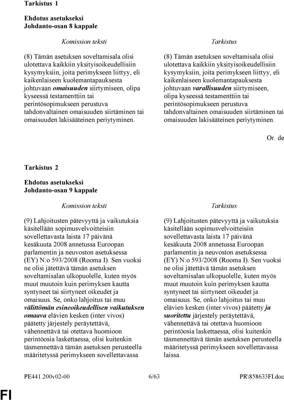 (8) Tämän asetuksen soveltamisala olisi ulotettava kaikkiin yksityisoikeudellisiin kysymyksiin, joita perimykseen liittyy, eli kaikenlaiseen kuolemantapauksesta johtuvaan varallisuuden siirtymiseen,