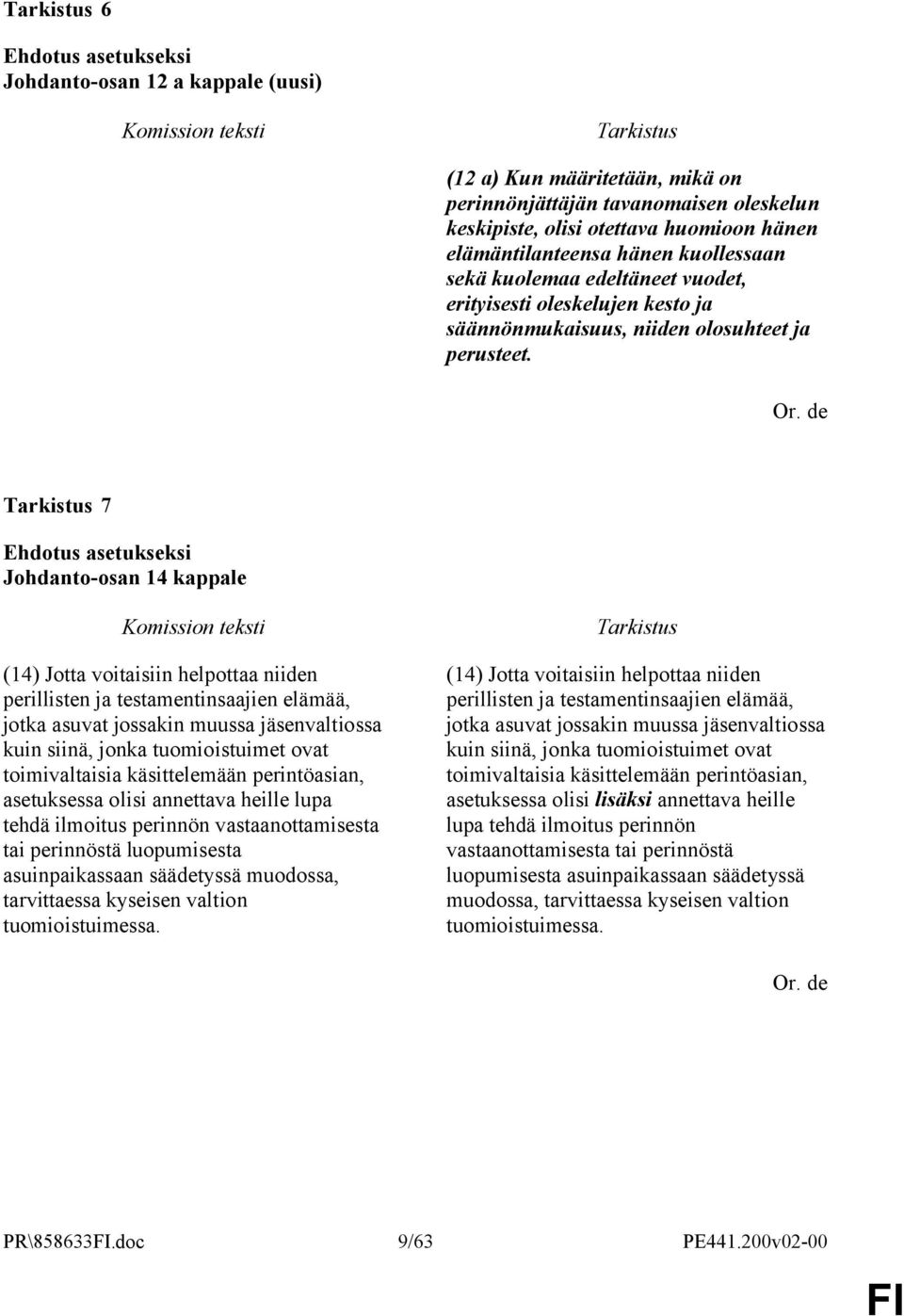 7 Johdanto-osan 14 kappale (14) Jotta voitaisiin helpottaa niiden perillisten ja testamentinsaajien elämää, jotka asuvat jossakin muussa jäsenvaltiossa kuin siinä, jonka tuomioistuimet ovat