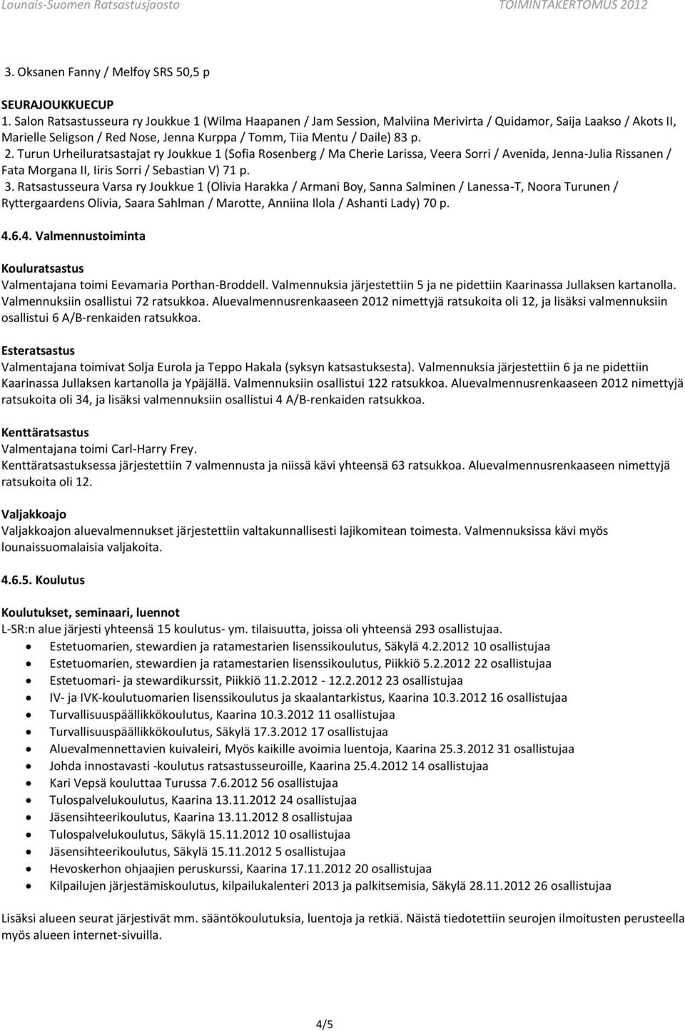 Turun Urheiluratsastajat ry Joukkue 1 (Sofia Rosenberg / Ma Cherie Larissa, Veera Sorri / Avenida, Jenna-Julia Rissanen / Fata Morgana II, Iiris Sorri / Sebastian V) 71 p. 3.