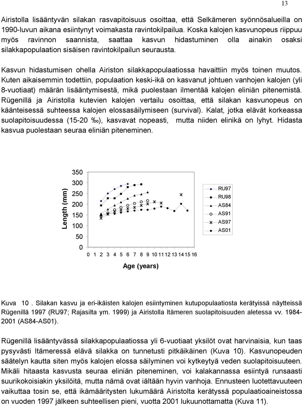 13 Kasvun hidastumisen ohella Airiston silakkapopulaatiossa havaittiin myös toinen muutos.