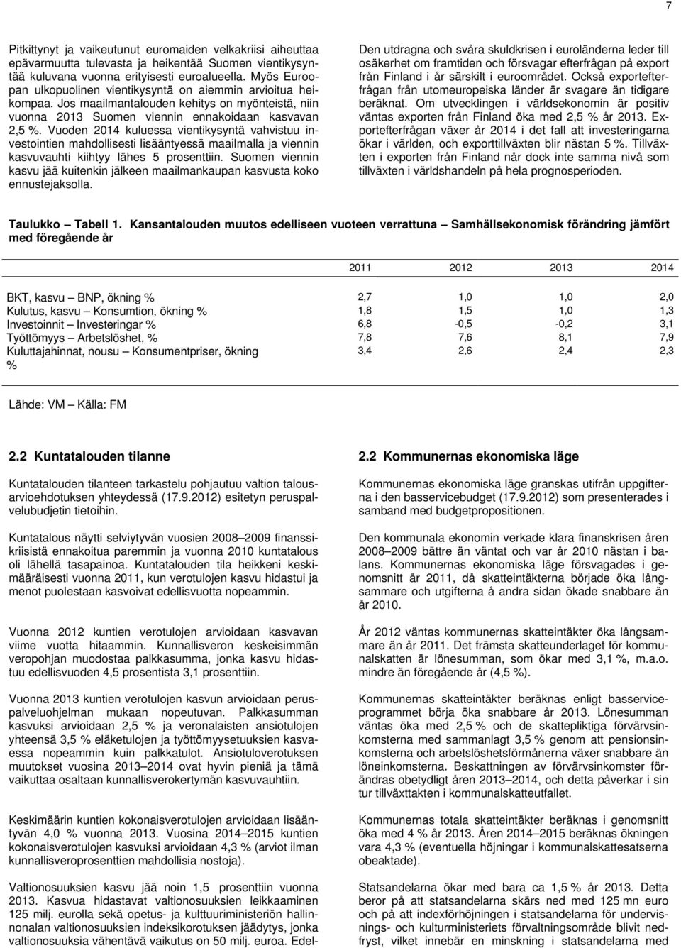 Vuoden 2014 kuluessa vientikysyntä vahvistuu investointien mahdollisesti lisääntyessä maailmalla ja viennin kasvuvauhti kiihtyy lähes 5 prosenttiin.