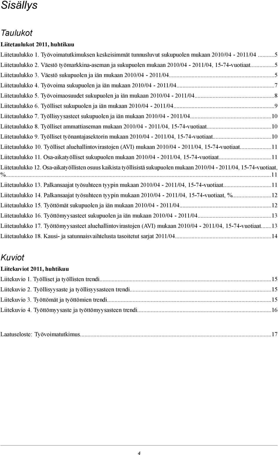 Työvoimaosuudet sukupuolen ja iän mukaan...8 Liitetaulukko 6. Työlliset sukupuolen ja iän mukaan...9 Liitetaulukko 7. Työllisyysasteet sukupuolen ja iän mukaan...10 Liitetaulukko 8.