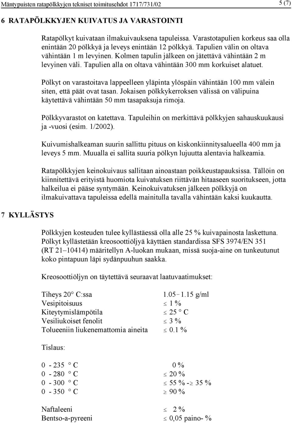 Tapulien alla on oltava vähintään 300 mm korkuiset alatuet. Pölkyt on varastoitava lappeelleen yläpinta ylöspäin vähintään 100 mm välein siten, että päät ovat tasan.