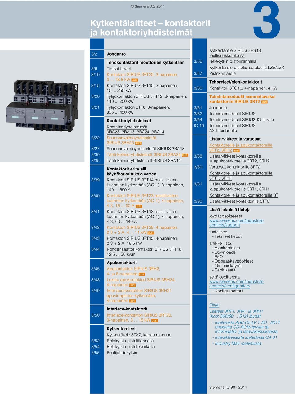 .. 450 kw Kontaktoriyhdistelmät Kontaktoriyhdistelmät RA2, RA1, RA24, RA14 /22 Suunnanvaihtoyhdistelmät SIRIUS RA2 uusi /27 Suunnanvaihtoyhdistelmät SIRIUS RA1 /0 Tähti-kolmio-yhdistelmät SIRIUS RA24