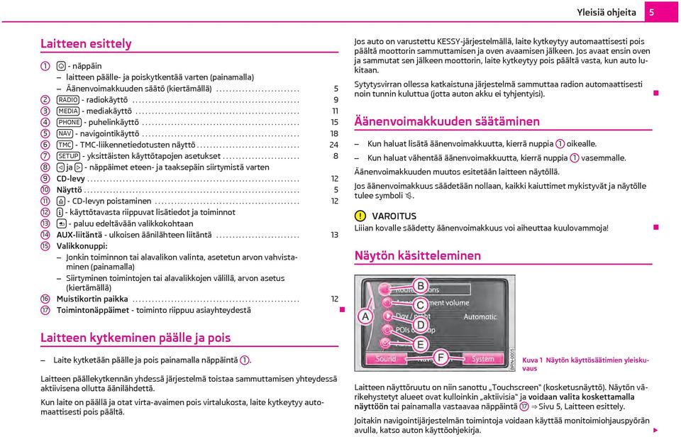 ................................................ 15 NAV - navigointikäyttö................................................. 18 TMC - TMC-liikennetiedotusten näyttö.