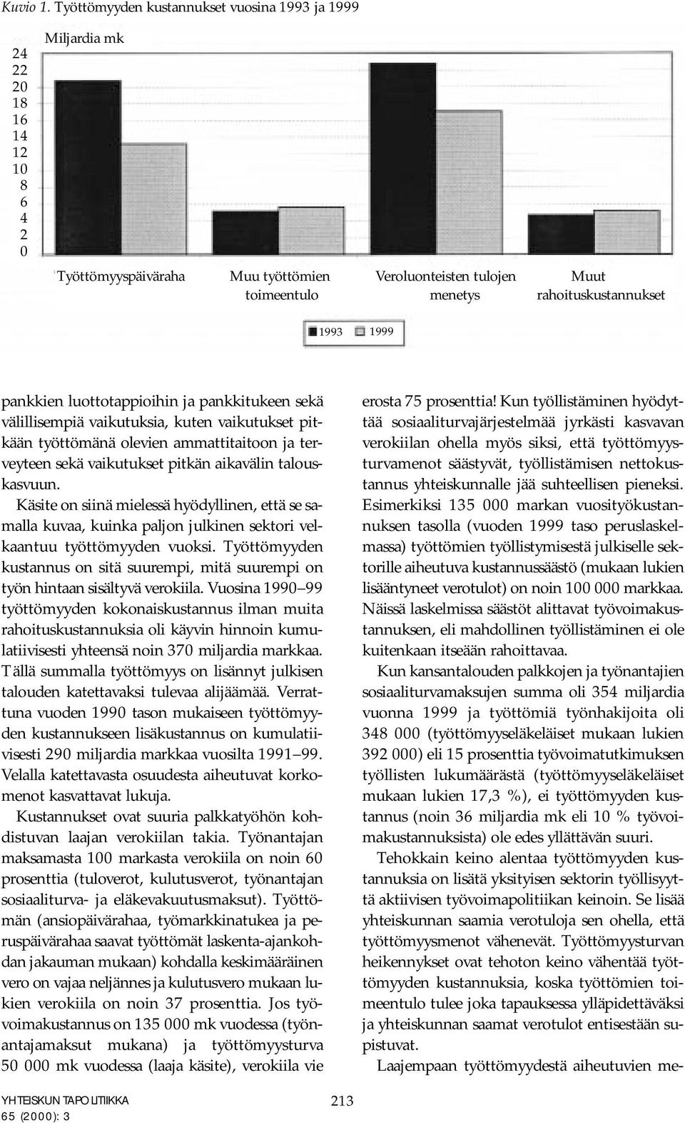 1993 1999 pankkien luottotappioihin ja pankkitukeen sekä välillisempiä vaikutuksia, kuten vaikutukset pitkään työttömänä olevien ammattitaitoon ja terveyteen sekä vaikutukset pitkän aikavälin