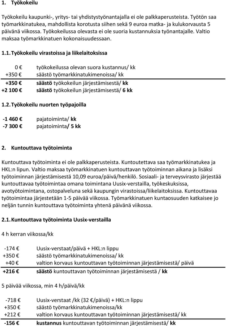 Valtio maksaa työmarkkinatuen kokonaisuudessaan. 1.