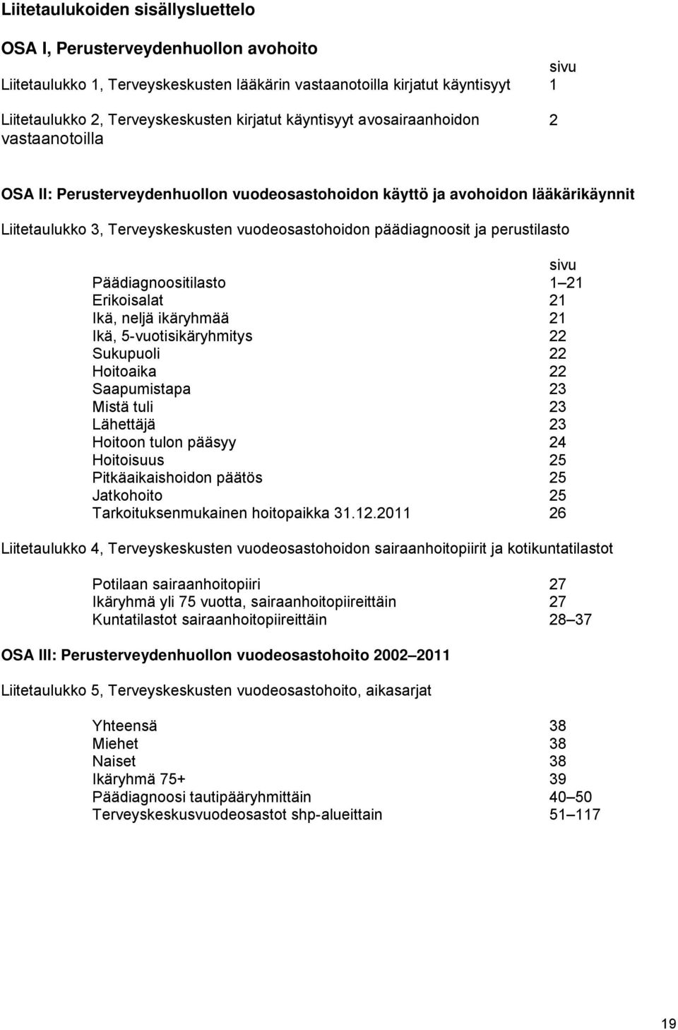 perustilasto sivu Päädiagnoositilasto 1 21 Erikoisalat 21 Ikä, neljä ikäryhmää 21 Ikä, 5-vuotisikäryhmitys 22 Sukupuoli 22 Hoitoaika 22 Saapumistapa 23 Mistä tuli 23 Lähettäjä 23 Hoitoon tulon pääsyy