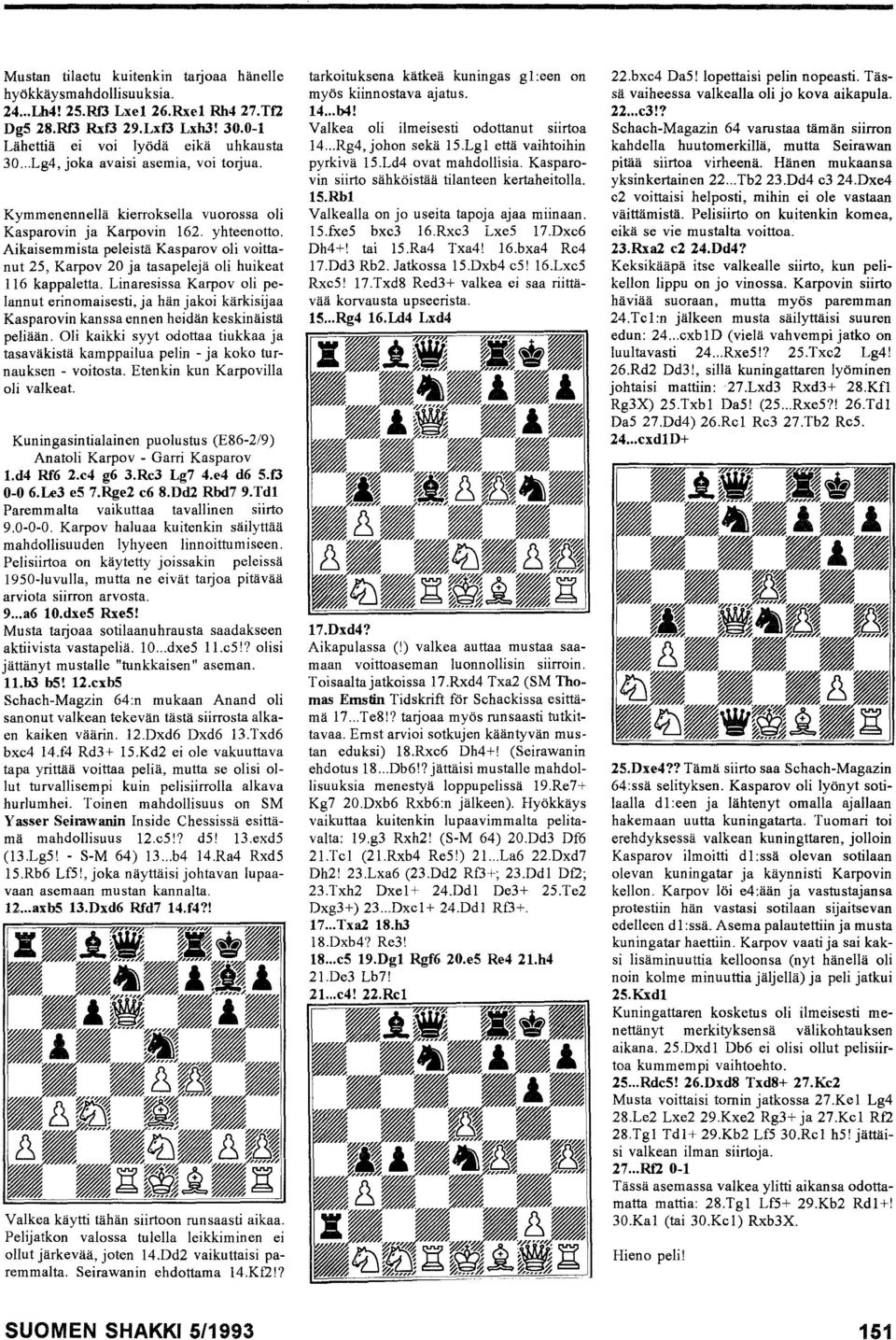 Aikaisemmista peleistä Kasparov oli voittanut 25, Karpov 20 ja tasapelejä oli huikeat 116 kappaletta.