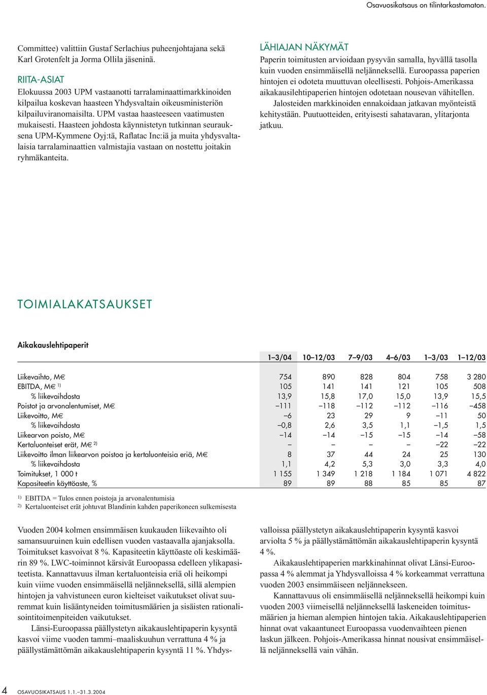 Haasteen johdosta käynnistetyn tutkinnan seurauksena UPM-Kymmene Oyj:tä, Raflatac Inc:iä ja muita yhdysvaltalaisia tarralaminaattien valmistajia vastaan on nostettu joitakin ryhmäkanteita.