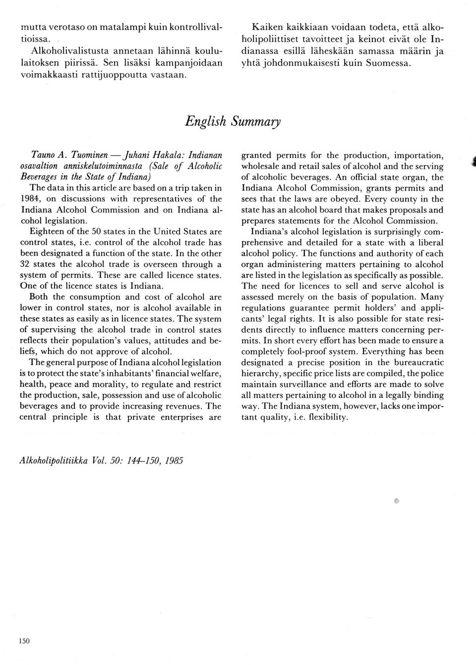 English Summary Hakala: Indianan Tauno A.
