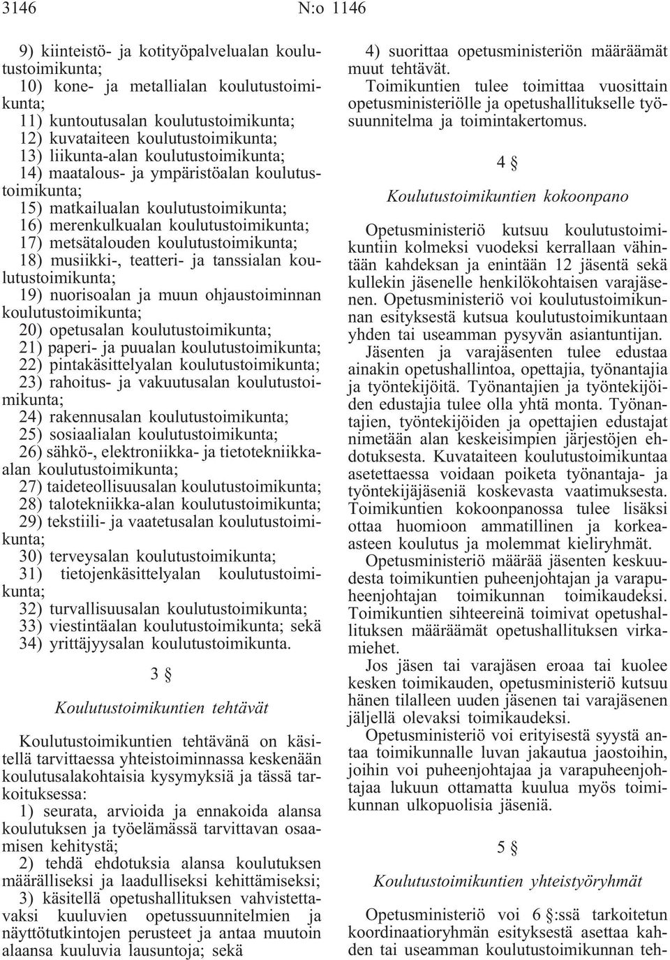 18) musiikki-, teatteri- ja tanssialan koulutustoimikunta; 19) nuorisoalan ja muun ohjaustoiminnan koulutustoimikunta; 20) opetusalan koulutustoimikunta; 21) paperi- ja puualan koulutustoimikunta;