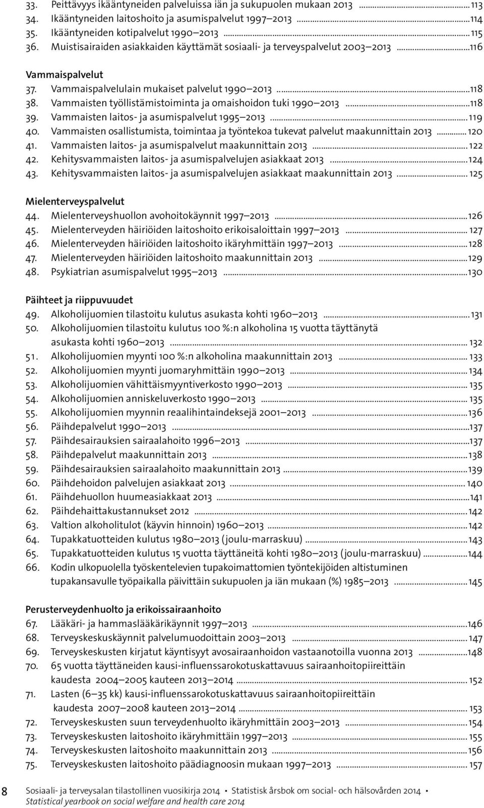 Vammaisten työllistämistoiminta ja omaishoidon tuki 1990 2013...118 39. Vammaisten laitos- ja asumispalvelut 1995 2013... 119 40.