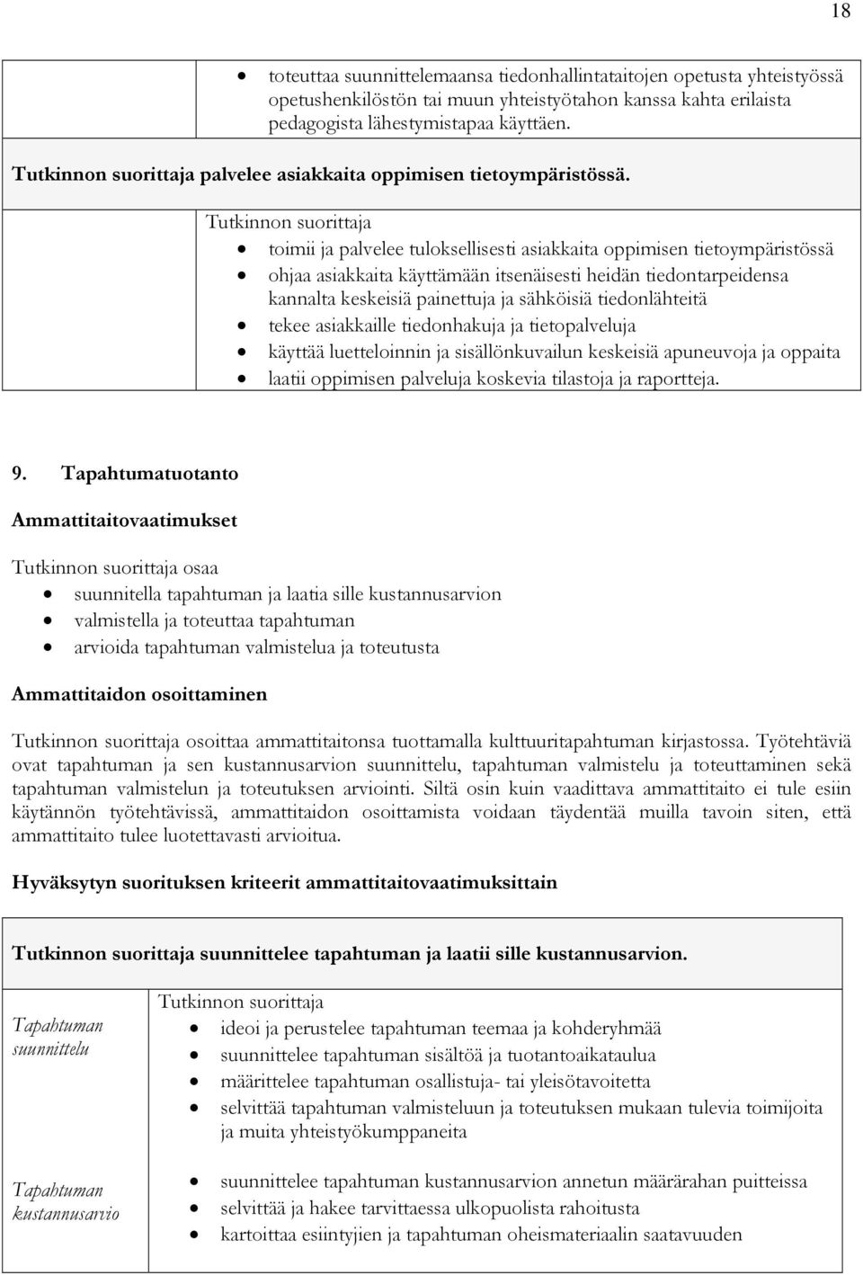 toimii ja palvelee tuloksellisesti asiakkaita oppimisen tietoympäristössä ohjaa asiakkaita käyttämään itsenäisesti heidän tiedontarpeidensa kannalta keskeisiä painettuja ja sähköisiä tiedonlähteitä