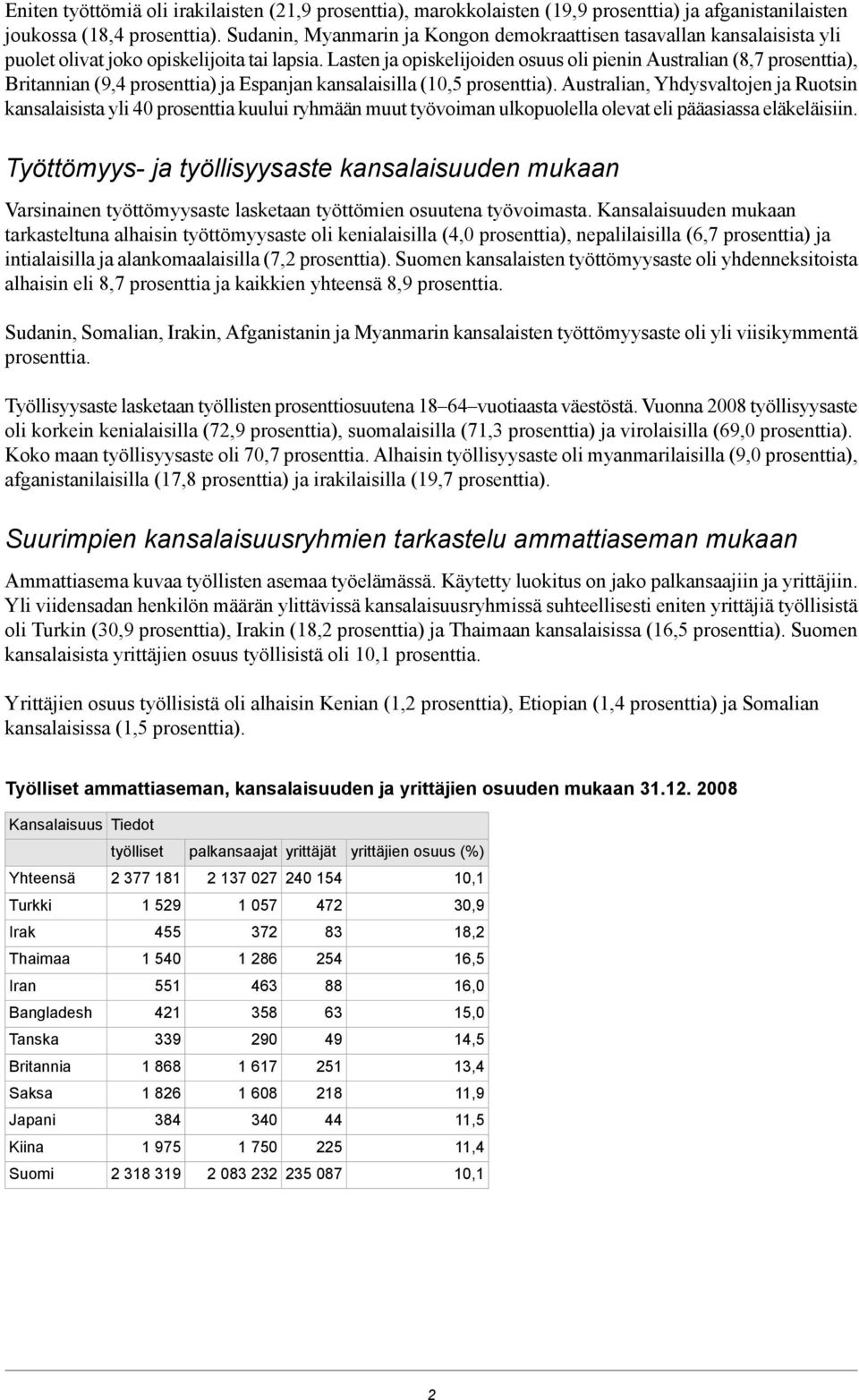 Lasten ja opiskelijoiden osuus oli pienin Australian (8,7 prosenttia), Britannian (9,4 prosenttia) ja Espanjan kansalaisilla (10,5 prosenttia).