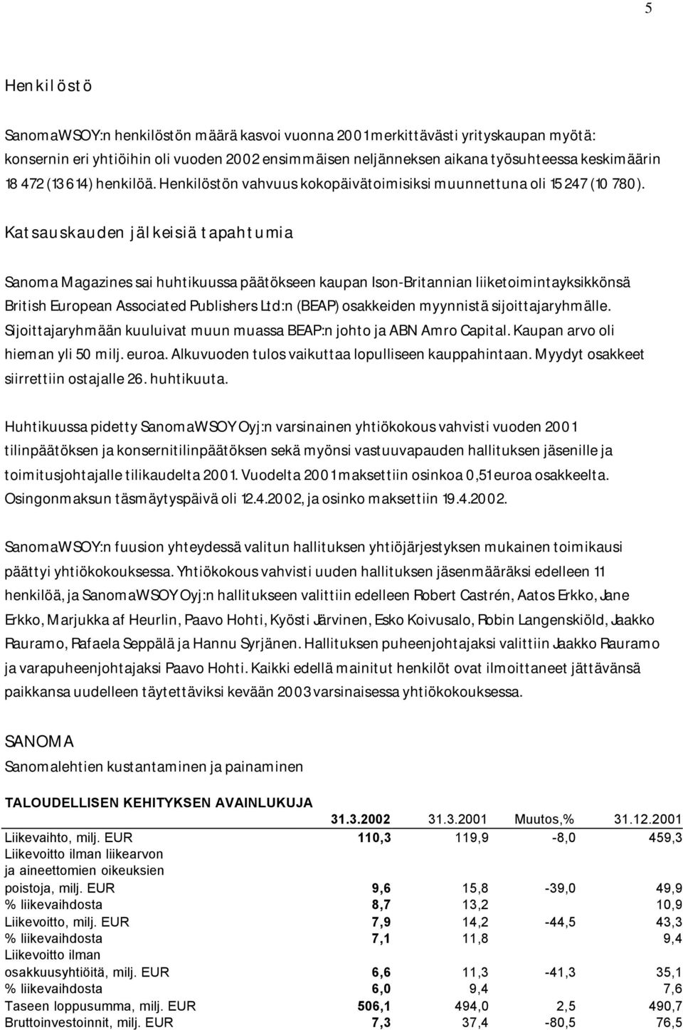 Katsauskauden jälkeisiä tapahtumia Sanoma Magazines sai huhtikuussa päätökseen kaupan Ison-Britannian liiketoimintayksikkönsä British European Associated Publishers Ltd:n (BEAP) osakkeiden myynnistä