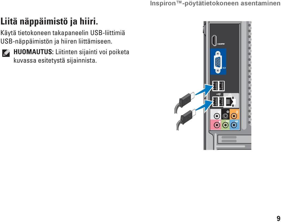 Käytä tietokoneen takapaneelin USB-liittimiä