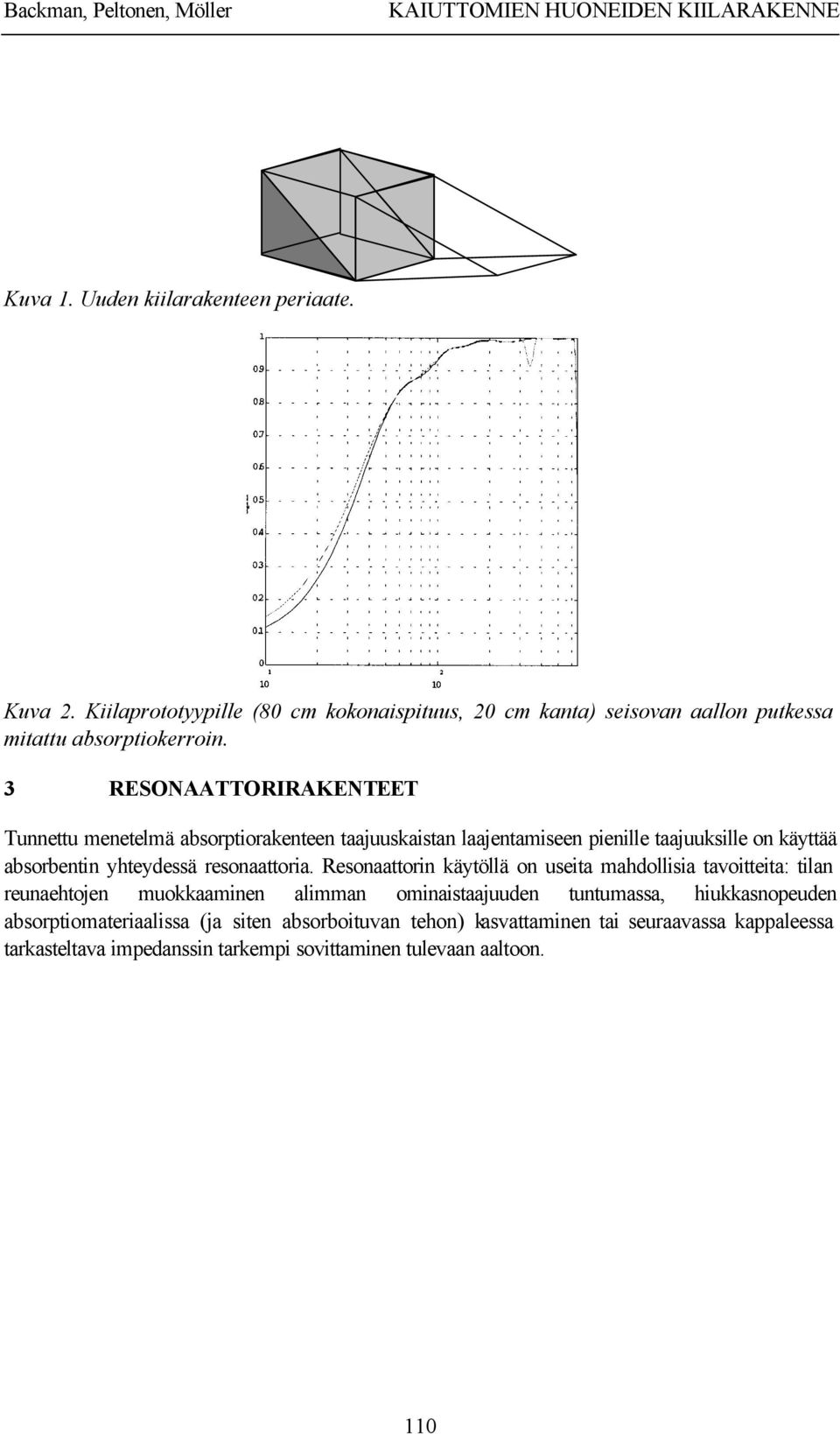 3 RESONAATTORIRAKENTEET Tunnettu menetelmä absorptiorakenteen taajuuskaistan laajentamiseen pienille taajuuksille on käyttää absorbentin yhteydessä resonaattoria.