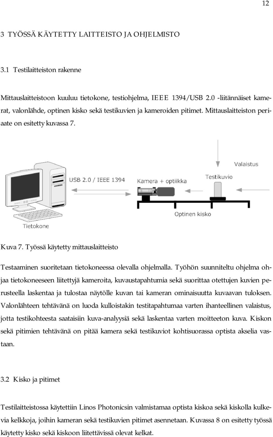 Työssä käytetty mittauslaitteisto Testaaminen suoritetaan tietokoneessa olevalla ohjelmalla.