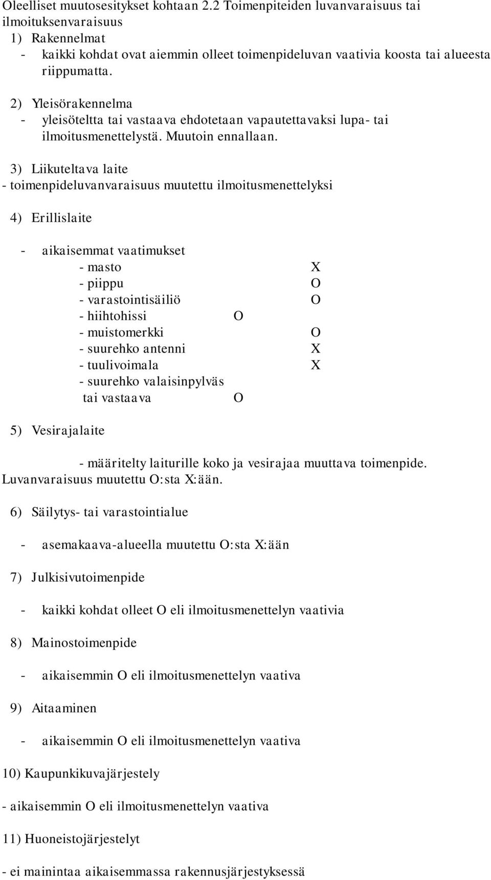 2) Yleisörakennelma - yleisöteltta tai vastaava ehdotetaan vapautettavaksi lupa- tai ilmoitusmenettelystä. Muutoin ennallaan.