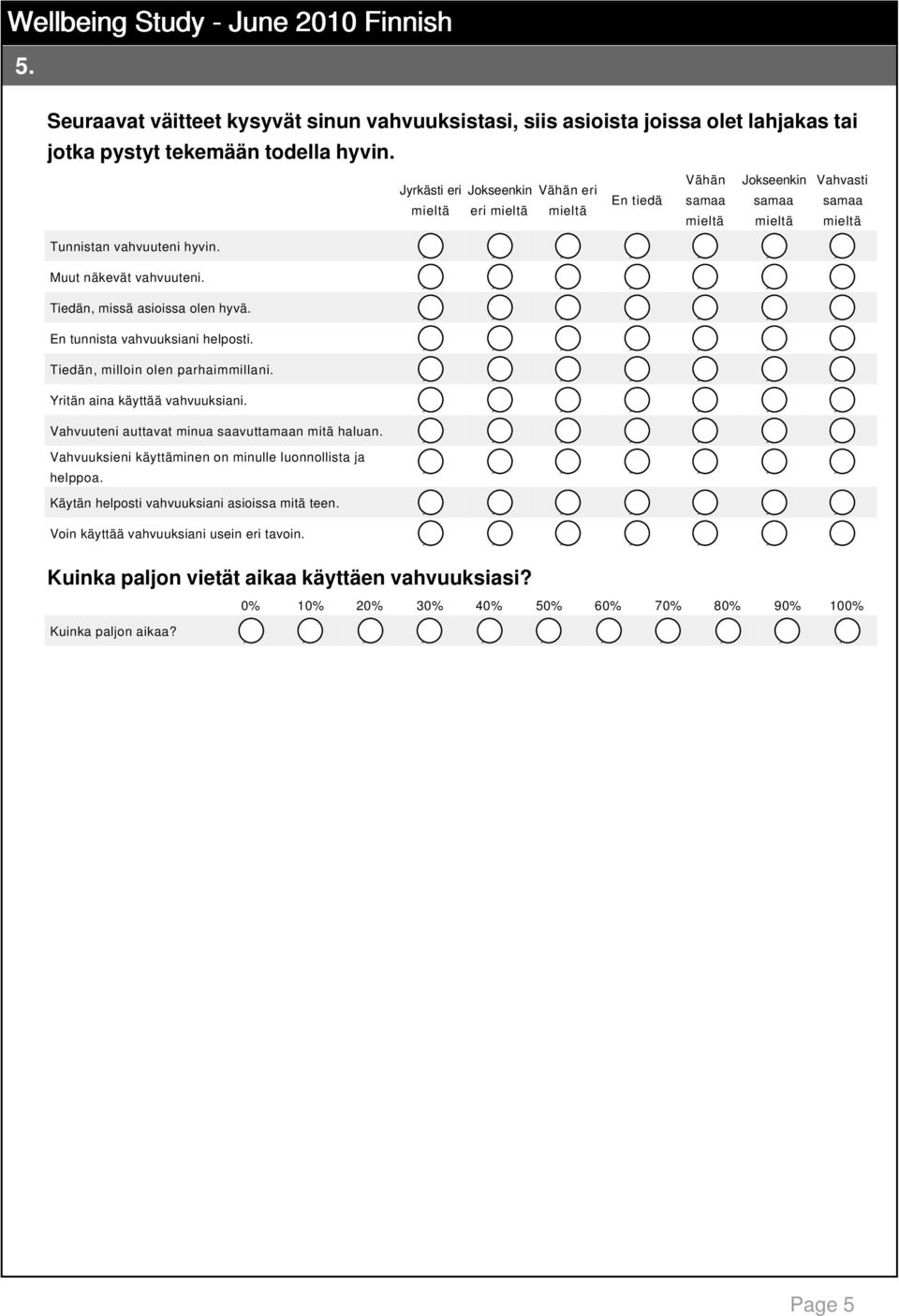 Tiedän, missä asioissa olen hyvä. En tunnista vahvuuksiani helposti. Tiedän, milloin olen parhaimmillani. Yritän aina käyttää vahvuuksiani. Vahvuuteni auttavat minua saavuttamaan mitä haluan.