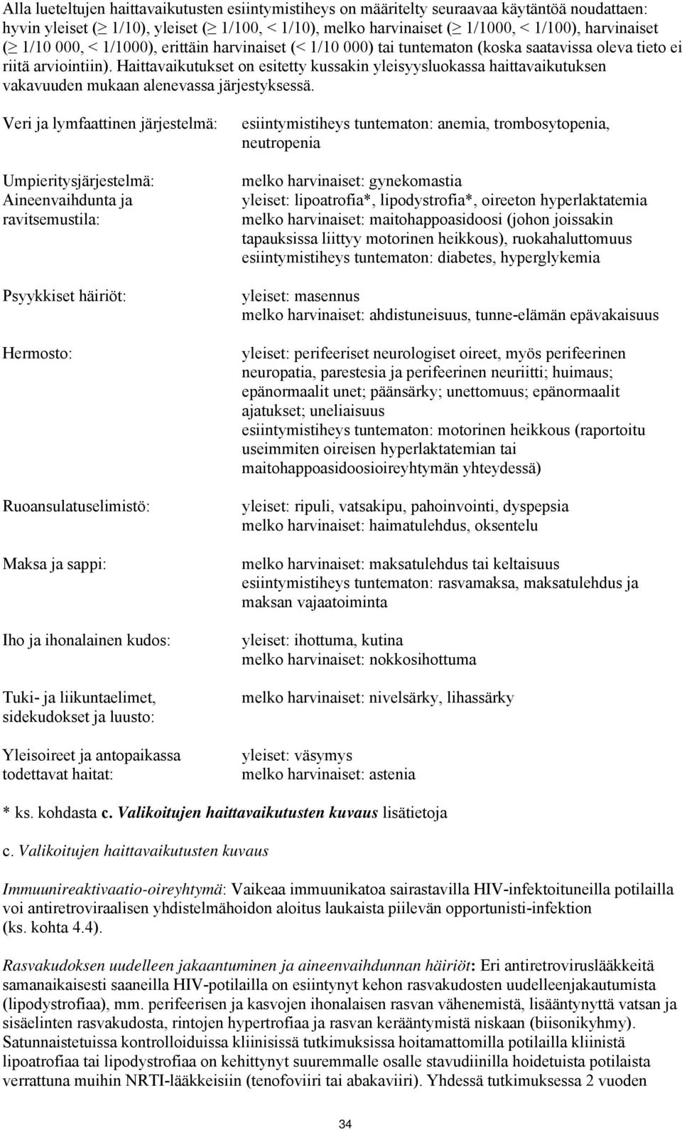 Haittavaikutukset on esitetty kussakin yleisyysluokassa haittavaikutuksen vakavuuden mukaan alenevassa järjestyksessä.